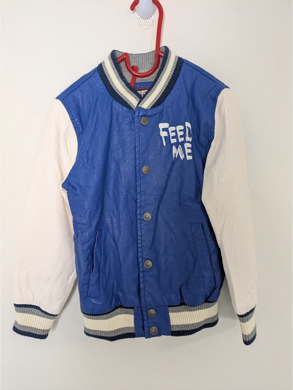 LC Waikiki Boys Faux Leather Varsity Jacket Blue White – Size 4-5 Yrs